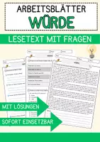 Vorschau - Arbeitsblätter - Würde Ethik und Philosophie Lesetext mit Richtig Falsch Multiple Choice und Fragen zum Text - Deckblatt
