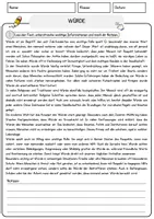Vorschau - Arbeitsblätter - Würde Ethik und Philosophie Lesetext mit Richtig Falsch Multiple Choice und Fragen zum Text - Seite 1