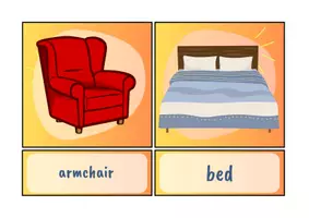 Vista previa - Tarjetas / Manipulativos - Flashcards: furniture + rooms - English - página 1