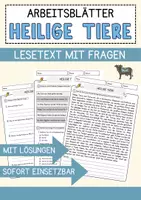 Vorschau - Arbeitsblätter - Heilige Tiere Arbeitsblätter mit Fragen + Lösungen Deutsch DaZ Grundschule AB - Deckblatt