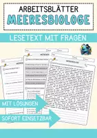 Vorschau - Arbeitsblätter - Meeresbiologe Arbeitsblätter mit Fragen + Lösungen Deutsch DaZ Grundschule AB - Deckblatt