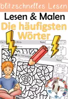 Vorschau - Arbeitsblätter - Lesetraining - Die 100 & 200 häufigsten Wörter - Lesen und Malen - Deckblatt