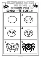 Vorschau - Arbeitsblätter - Schwarze Katze mit kleiner Spinne Kunstprojekt - Malen im Herbst & Halloween - Seite 3