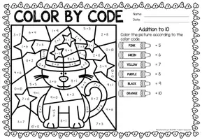 anteprima - Esercizi - Color by code - Addition to 10 (Halloween) | Aggiunta Matematica Inglese - Pagina 3