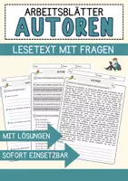 Vorschau - Arbeitsblätter - Autoren Arbeitsblätter mit Fragen + Lösungen Deutsch DaZ AB - Deckblatt