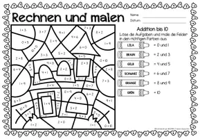 Vista previa - Hojas de trabajo - Rechen-Mal-Blätter - Addition bis 10 (Halloween) Sumas y restas Matemáticas Alemán - página 2