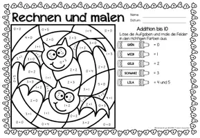 Vista previa - Hojas de trabajo - Rechen-Mal-Blätter - Addition bis 10 (Halloween) Sumas y restas Matemáticas Alemán - página 3