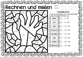 Aperçu - Feuilles d'exercices - Rechen-Mal-Blätter - Multiplikation (Halloween) Multiplications Mathématiques Allemand - Page 3