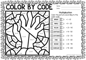 Aperçu - Feuilles d'exercices - Color by Code - Multiplication (Halloween) | Multiplications Mathématiques Anglais - Page 2
