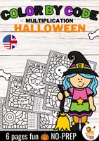 Aperçu - Feuilles d'exercices - Color by Code - Multiplication (Halloween) | Multiplications Mathématiques Anglais - Page de couverture