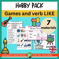 Vista previa - Decoración del aula - Hobby vocabulary, grammar and games pack |ESL | verb LIKE - Portada