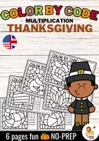 Aperçu - Feuilles d'exercices - Color by Code - Multiplication (Thanksgiving) | Multiplications Mathématiques Anglais - Page de couverture