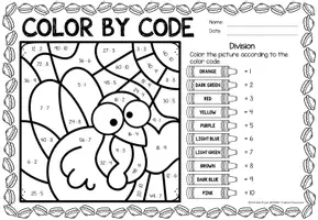 Aperçu - Feuilles d'exercices - Color by Code - Division (Thanksgiving) | Divisions Mathématiques Anglais - Page 2