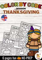 Aperçu - Feuilles d'exercices - Color by Code - Division (Thanksgiving) | Divisions Mathématiques Anglais - Page de couverture
