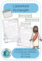 Vorschau - Arbeitsblätter - Lückentext zum Kirchenjahr - mit Wortkarten - Deckblatt