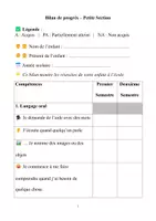Aperçu - Outils du professeur - Bilan de progrès PS semestriel (synthétique) - Page de couverture