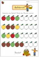 Vorschau - Arbeitsblätter - Apfel-Ernte im Herbst: Farbmuster erkennen und fortsetzen - Seite 1
