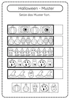 Vorschau - Arbeitsblätter - Mathe Klasse 1 Halloween Muster fortsetzen kleben/schneiden - Seite 1