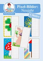Vorschau - Mal- und Bastelvorlagen - Pixel-Bilder: Neujahr & Silvester (Symmetrie / Pixel-Art) - Deckblatt