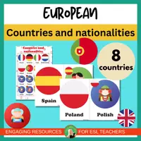 Vista previa - Tarjetas / Manipulativos - European Countries & Nationalities Flashcards | ESL Geography Vocabulary Set - Portada