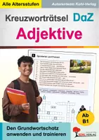 Vorschau - Arbeitsblätter - Kreuzworträtsel DaZ Adjektive | Deutsch DaZ Grundschule Sekundarstufe Klasse 3-13 ab B1 | Grundwortschatz, Adjektive, Alltagswortschatz, Vokabeltraining, Lösungen - Deckblatt