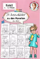 Vorschau - Arbeitsblätter - 24 Ausmalbilder zu den Monaten / Jahr / Jahreszeiten (1.-4. Klasse) Kunst - Deckblatt