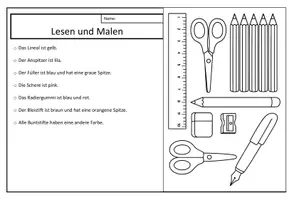 Vorschau - Arbeitsblätter - Lesen und Malen - Federmäppchen - Seite 3
