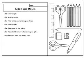 Vorschau - Arbeitsblätter - Lesen und Malen - Federmäppchen - Seite 2