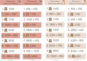 Vorschau - Spiele - Partnerrechnen Kopfrechnen Tausenderübertrag bis 10.000 - Seite 3
