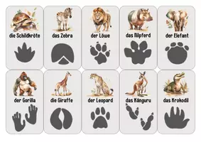 Vorschau - Arbeitsblätter - Zootiere und ihre Spuren | Lernkarten & Zuordnungsspiel für Kindergarten & Vorschule - Seite 2