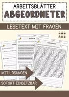 Vorschau - Arbeitsblätter - Abgeordneter Beruf Arbeitsblätter mit Fragen + Lösungen Deutsch DaZ AB - Deckblatt