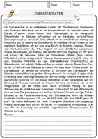 Vorschau - Arbeitsblätter - Energieberater Beruf Arbeitsblätter mit Fragen + Lösungen Deutsch DaZ AB - Seite 1