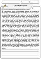 Vorschau - Arbeitsblätter - Ernährungscoach Beruf Arbeitsblätter mit Fragen + Lösungen Deutsch DaZ AB - Seite 1