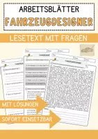 Vorschau - Arbeitsblätter - Fahrzeugdesigner Beruf Arbeitsblätter mit Fragen + Lösungen Deutsch DaZ AB - Deckblatt