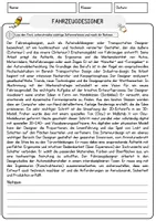 Vorschau - Arbeitsblätter - Fahrzeugdesigner Beruf Arbeitsblätter mit Fragen + Lösungen Deutsch DaZ AB - Seite 1