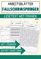Vorschau - Arbeitsblätter - Fallschirmspringer Beruf Arbeitsblätter mit Fragen + Lösungen Deutsch DaZ AB - Deckblatt