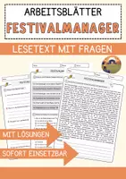 Vorschau - Arbeitsblätter - Festivalmanager Beruf Arbeitsblätter mit Fragen + Lösungen Deutsch DaZ AB - Deckblatt