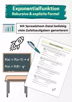 Vorschau - Arbeitsblätter - Exponentialfunktion - rekursive & explizite Formel (mit Zufallsaufgaben-Generator) - Deckblatt