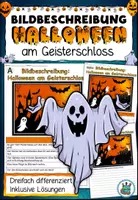 Vorschau - Arbeitsblätter - Bildbeschreibung "Halloween am Geisterschloss" dreifach differenziert - DaZ / DaF / Deutsch #huhuhalloween - Deckblatt