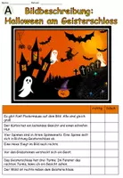 Vorschau - Arbeitsblätter - Bildbeschreibung "Halloween am Geisterschloss" dreifach differenziert - DaZ / DaF / Deutsch #huhuhalloween - Seite 1