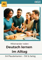 Vorschau - Stationenlernen - Miteinander reden, 64 Plauderkarten "Deutsch lernen im Alltag", A2 - Deckblatt