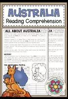 Vista previa - Hojas de trabajo - ALL ABOUT AUSTRALIA - Reading Comprehension (2-times differentiated + Conversation Strips) - Portada