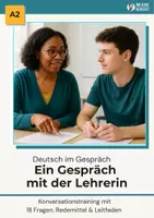 Aperçu - Feuilles d'exercices - Dialogue A2 « Une conversation avec la professeure » – 18 questions avec expressions clés & guide - Page de couverture