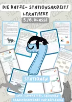 Vorschau - Stationenlernen - Die Katze: Stationsarbeit/Lerntheke | Unterrichtsreihe "Tiere in unserem Umfeld", Biologie, 5./6. Klasse - Deckblatt