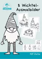 Vorschau - Mal- und Bastelvorlagen - 8 Wichtel Ausmalbilder Skizzme pdf - Deckblatt