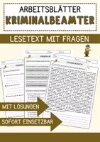 Vorschau - Arbeitsblätter - Kriminalbeamter Beruf Arbeitsblätter mit Fragen + Lösungen Deutsch DaZ AB - Deckblatt