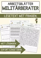 Vorschau - Arbeitsblätter - Militärberater Beruf Arbeitsblätter mit Fragen + Lösungen Deutsch DaZ AB - Deckblatt