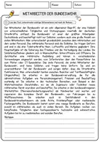 Vorschau - Arbeitsblätter - Mitarbeiter der Bundeswehr Beruf Arbeitsblätter mit Fragen + Lösungen Deutsch DaZ AB - Seite 1