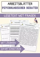 Vorschau - Arbeitsblätter - Psychologischer Berater Beruf Arbeitsblätter mit Fragen + Lösungen Deutsch DaZ AB - Deckblatt