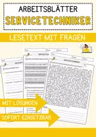 Vorschau - Arbeitsblätter - Servicetechniker Beruf Arbeitsblätter mit Fragen + Lösungen Deutsch DaZ AB - Deckblatt